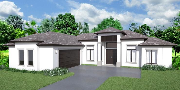 A rendering of the front of a house.