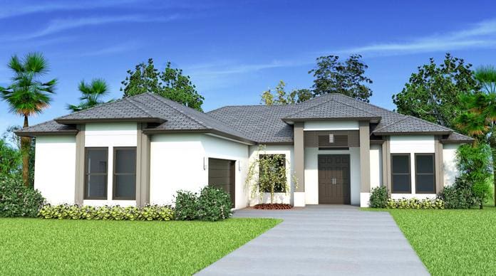 A rendering of the front of a house.